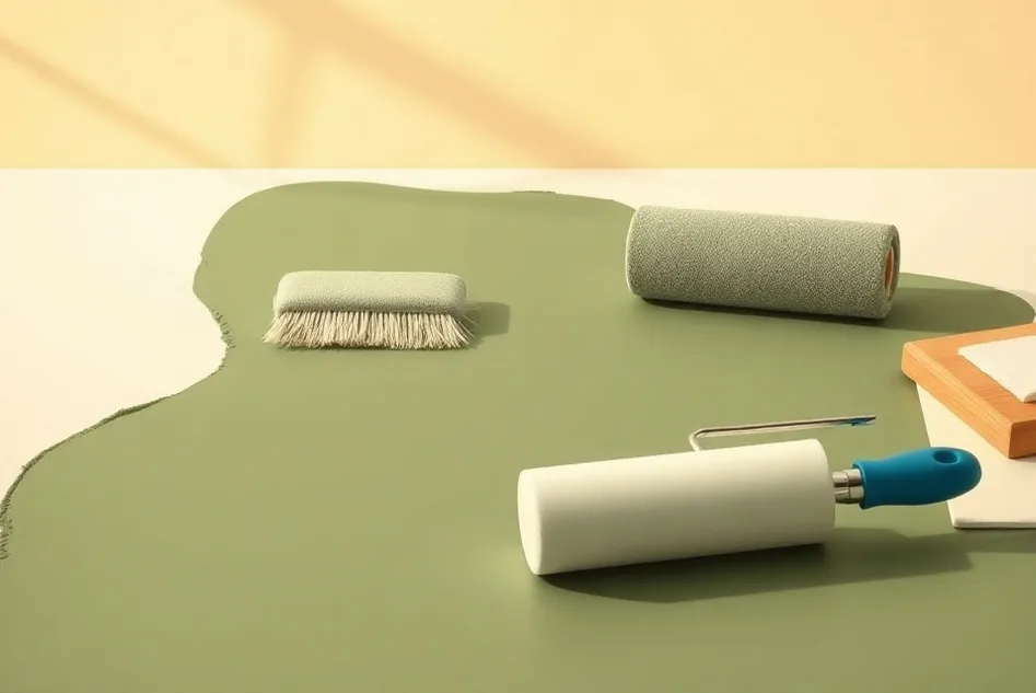 Outils de peinture disposés dans l'ordre des étapes du chantier