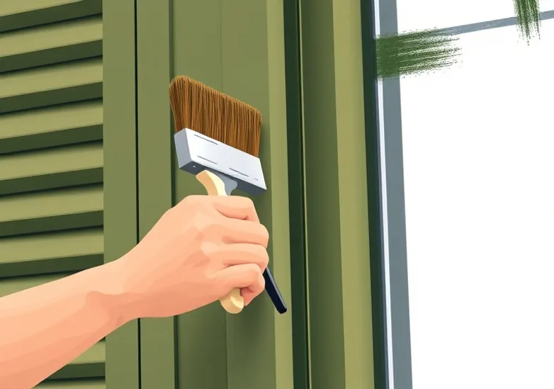 Mise en peinture au pinceau de volets et d'encadrements en bois