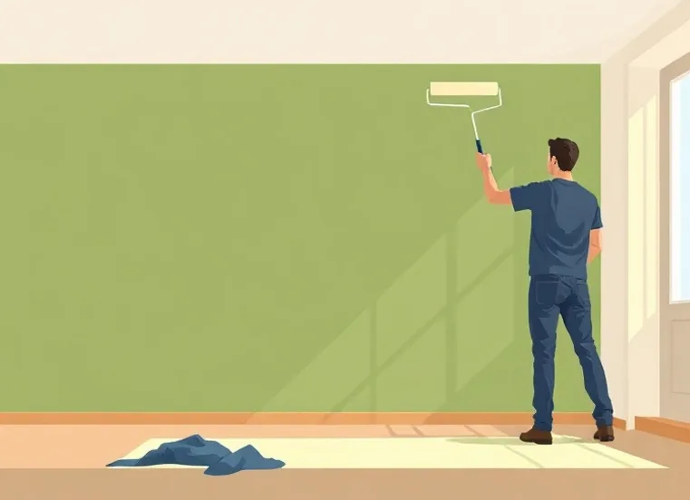 Peintre appliquant la peinture au rouleau sur un mur de salon