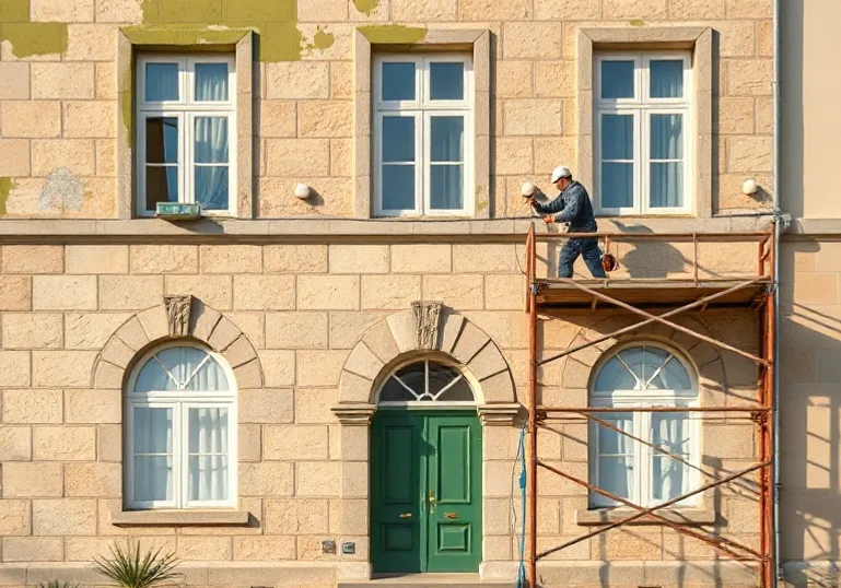Ravalement de façade en pierre, nettoyage et application d'enduit